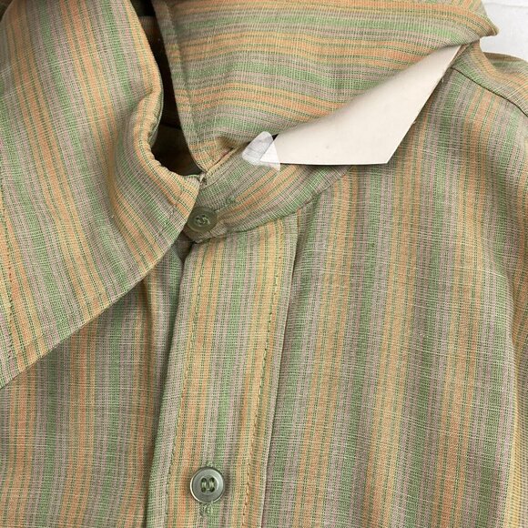 Unbranded Shirt Mens 16.5-33 Green Orange‎ Stripe Sanforized Permanent Press 70s - Picture 5 of 6